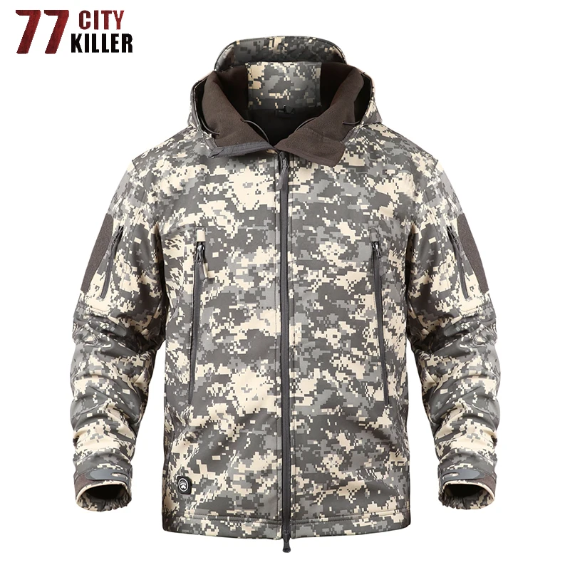  77City Killer Shark Soft Shell Military Tactical Jacket Men Waterproof Warm Windbreaker Coat Camouf