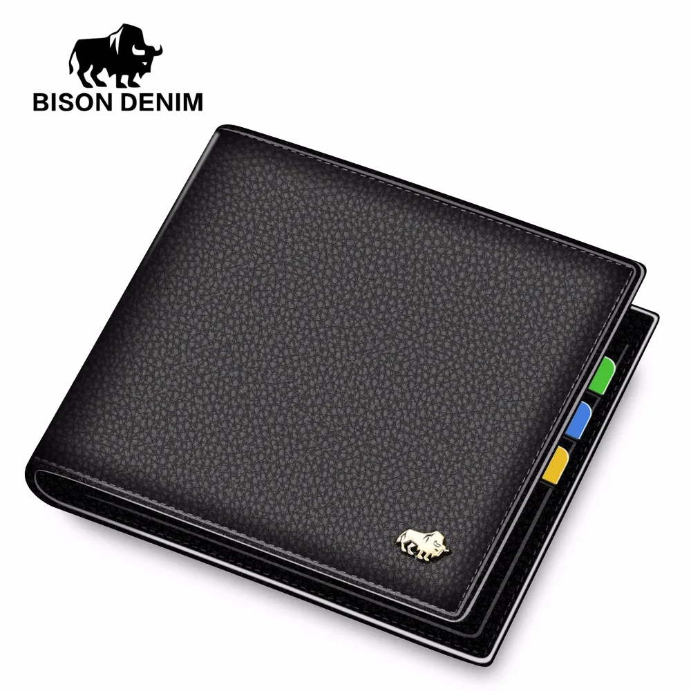 BISON DENIM fashion genuine leather wallets slim business male pocket