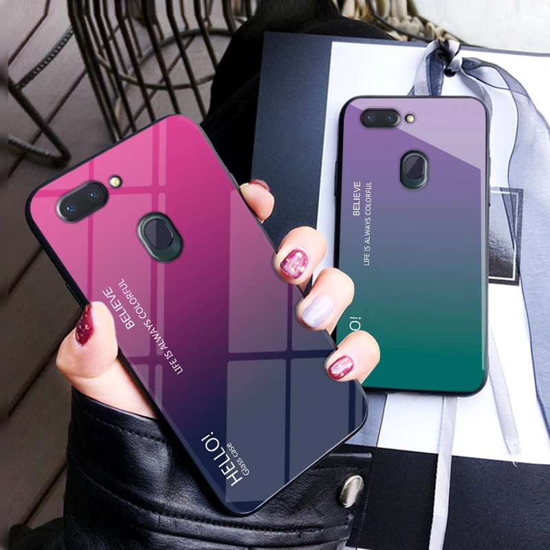 

Gradient Tempered Glass Phone Case For OPPO Realme 2 Luxury Colorful Cover For oppo realme2 Case Shell Coque Capa oppo real me 2