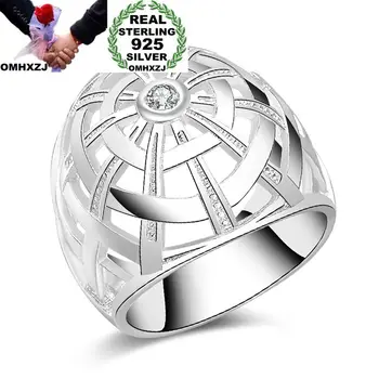 

OMHXZJ Wholesale Personality Fashion OL Woman Girl Party Wedding Gift Geometric Hollow AAA Zircon 925 Sterling Silver Ring RN271