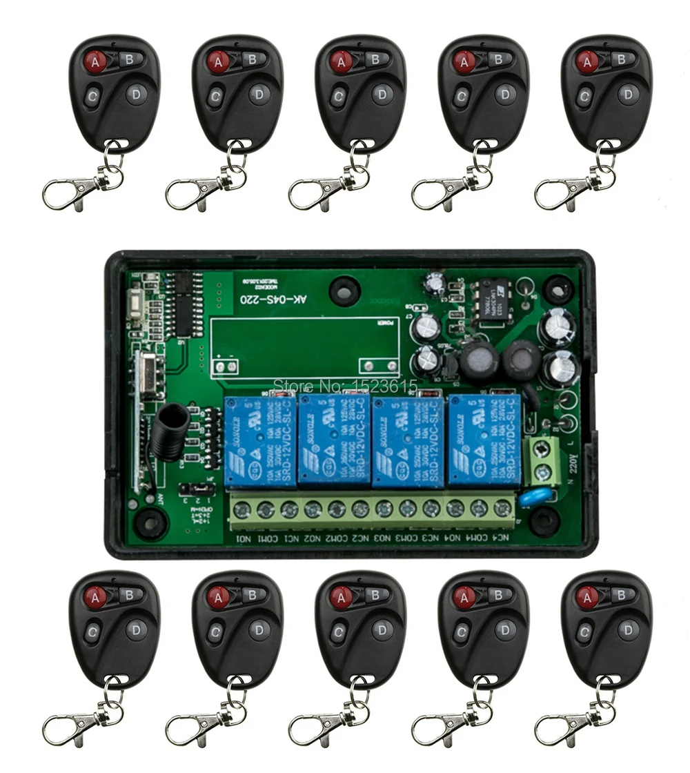 

85v~250V 110V 220V 230V 4CH RF Wireless Remote Control Light Switch Security System Garage Doors, Electric Doors