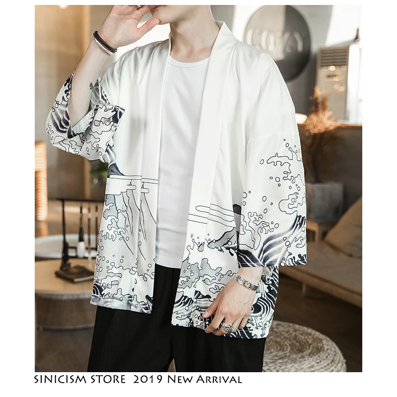 Sinicism Store Summer Men Style Jackets Man 2019 Casual Kimono Streetwear Mens Jackets Print Male Fashion Open Stitch Jacket 5XL
