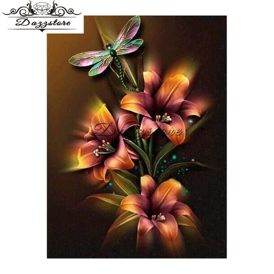 

Diamond Embroidery 5d diy diamond painting Cross Stitch Kits Diamond Mosaic Home Decoration dragonfly flowers