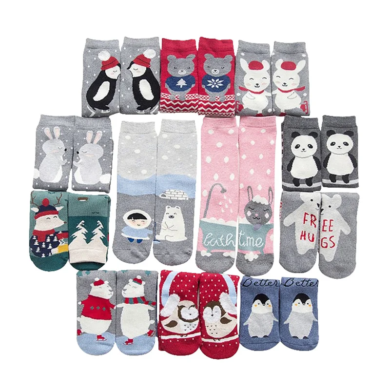 

5pairs Women Socks Cartoon Animal Women Thick Cute Funny Happy Art Christmas Socks Kawaii Female Spring Winter Cotton Sock Meias