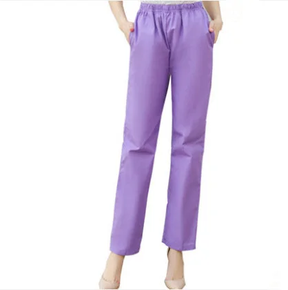 Белые медсестры медицинские услуги брюки для женщин эластичный пояс рабочие брюки медсестры одежда доктора Рабочая одежда - Цвет: purple Spring models