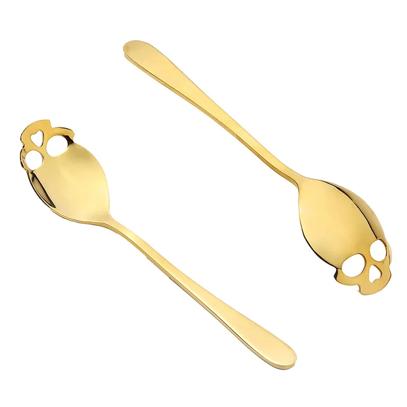 Sugar Skull Tea Spoons Coffee Metal Stirring Slotted Spoon Set 4PCS 304 Stainless Steel, cocktail spoon
