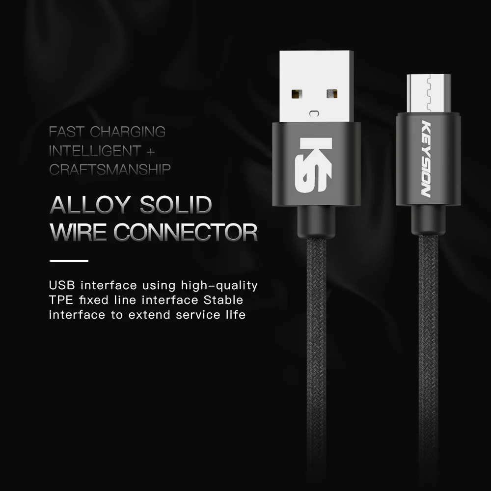 KEYSION المصغّر USB كابل 2a النايلون سريع تهمة USB كابل بيانات لسامسونج Xiaomi LG اللوحي شاحن هاتف محمول يعمل بنظام تشغيل أندرويد USB كابل شحن