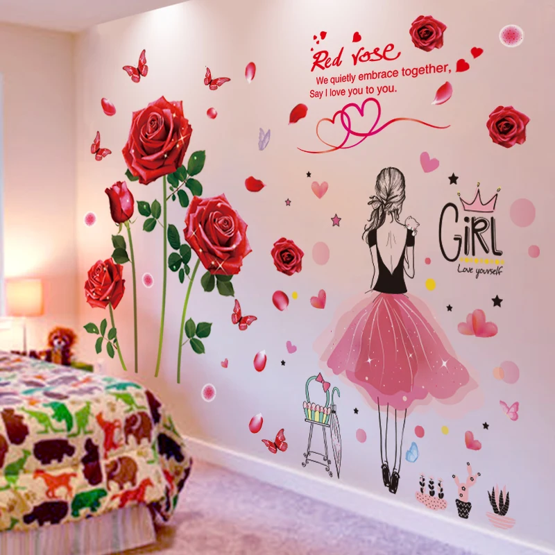 Buy [SHIJUEHEZI] Cartoon Girl Wall Stickers Vinyl DIY