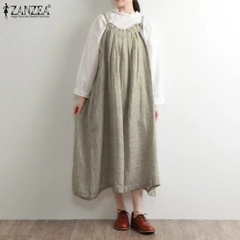 

2020 ZANZEA Casual Overalls Dress Women's Autumn Sundress Summer Ruffle Midi Vestido Female Baggy Party Robe Femme Plus Size 5XL