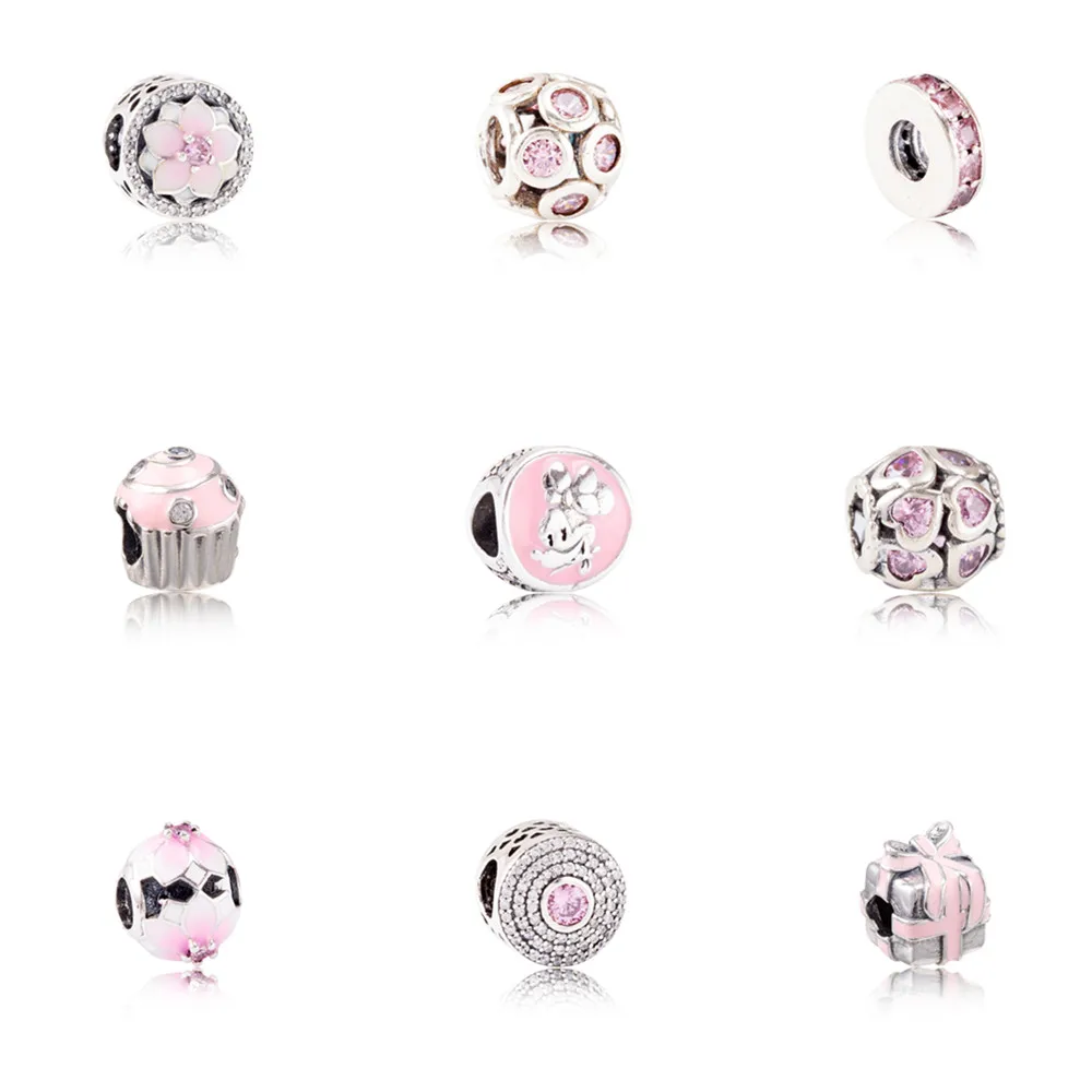 Pink series Fashion Beads Charms Authentic 925 Sterling Silver Fit Pandora Charm Bracelet Fine Jewelry JF600118-126 | Украшения и