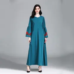 Элегантный мусульманский абайя Вышивка Платье макси с расклешенными рукавами юбка кимоно длинный халат платья Рамадан Ближний Восток