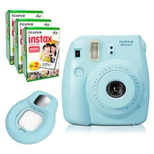 Fujifilm Instax Mini 8 мгновенная синяя камера+ линзы для селфи+ мини белый простой 3 коробки(60 пленка