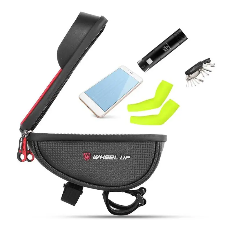 Cheap WHEEL UP Waterproof Bicycle Front Bag MTB Road Bike Top Tube Frame Handlebar Touch Screen Bag 6 inch Cycling Pouch phone Bag 8