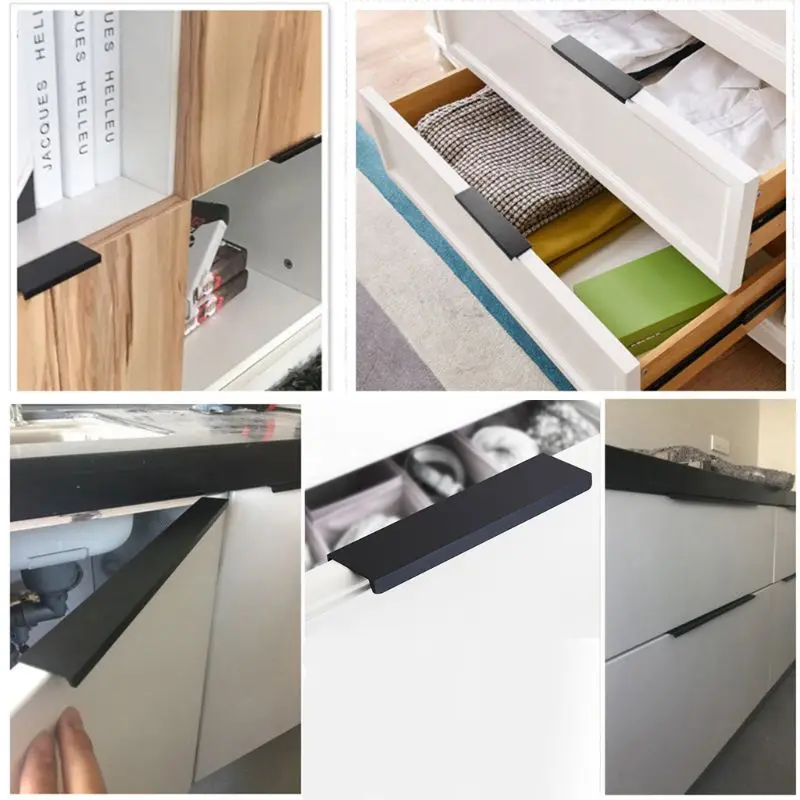 Good Quality New Modern Kitchen Cabinets Long Hidden Dark Handle Aluminum Alloy Open Hole Drawer Edge Black Wardrobe Door Handle