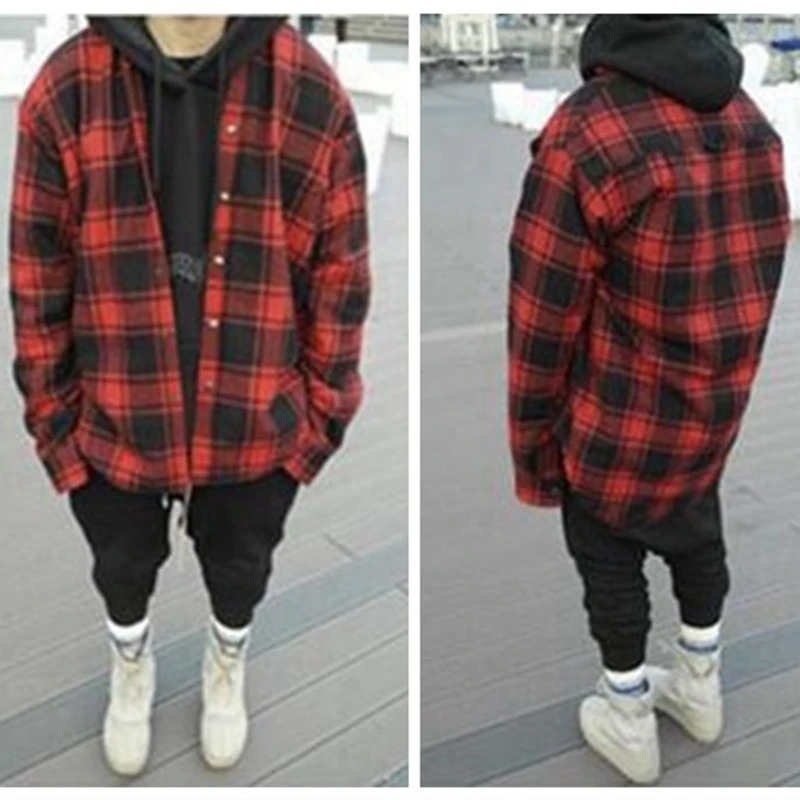 Man's Shirts Loose High Street Oversize Men's Shirts Long Sleeve Wool Cloth Hip Hop Checkerboard Plaid Thick Winter Warm Shirts