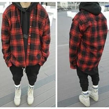 Man's Shirts Loose High Street Oversize Men's Shirts Long Sleeve Wool Cloth Hip Hop Checkerboard Plaid Thick Winter Warm Shirts