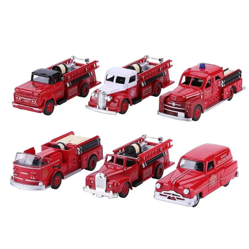 

3pcs/set kids car toys 1:43 car modle Retro Simulation Alloy Fire Engine Model Replica Fire Truck children gift Kid Toys