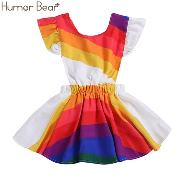 

Humor Bear Baby Girl Dress Summer Stripe Clothes Baby Party Holiday Dress Open Sleeveless Princess Christmas Colorful Dress