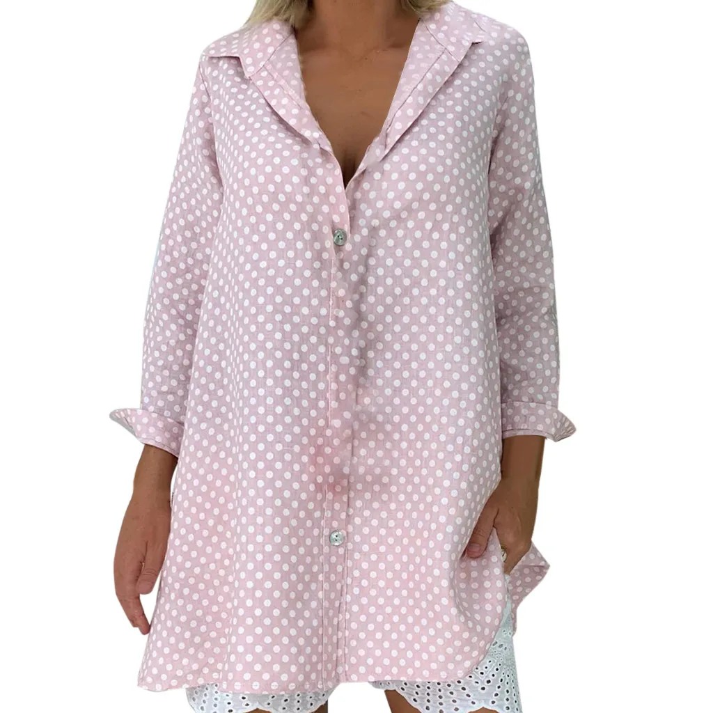 Blouse 2019 Casual Women Loose Vintage Long Sleeve Polka Dots Shirt Fashion Women Autumn Tops Button Top Blouse Blusas Plus Size Blouse 2019 Casual Women Loose Vintage Long Sleeve Polka Dots Shirt Fashion Women Autumn Tops Button Top Blouse Blusas Plus Size
