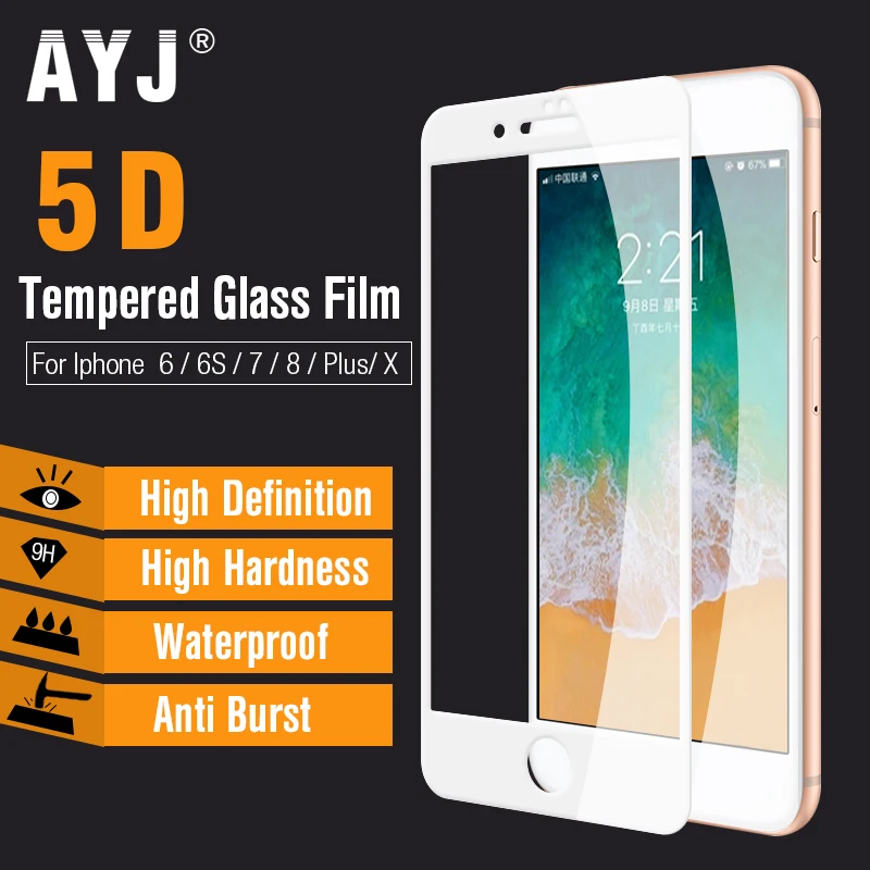 

AYJ Tempered Glass Full Cover For apple iphone 6 6plus 6s 6splus 7 7plus 8 8plus iponeX Toughened Film scratch front film