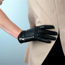 Натуральная кожа из чистой овчины короткие Стильные черные с молнией Европейская версия выреза французские Элегантные женские перчатки TB76