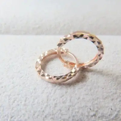

Solid 18K Rose Gold Hoop Earrings 0.8mm Faced Circle Hoop Earrings 8mm Dia.