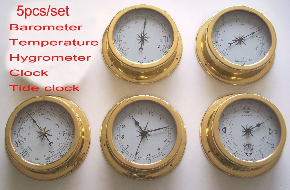 5 pcs/set Brass Case Boat Weather Station Barometer Temperature
