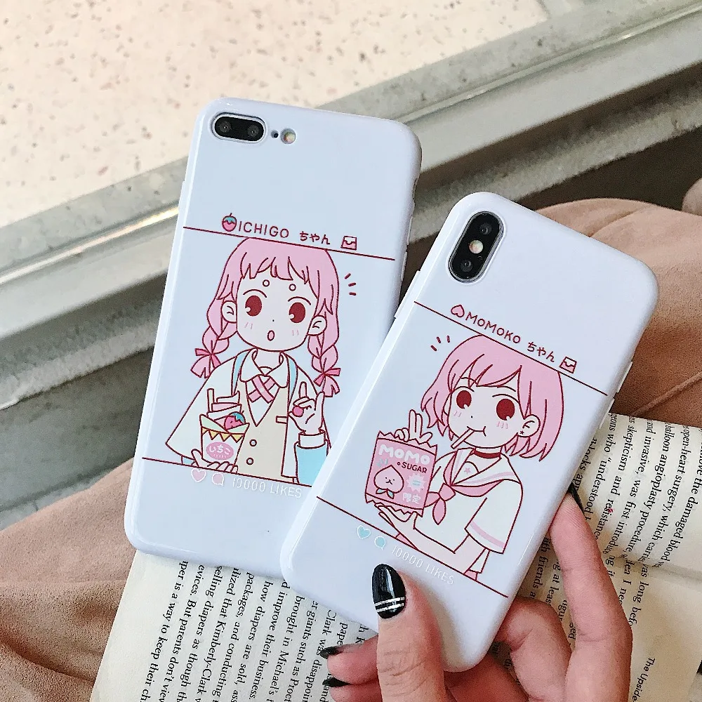 

For iPhone X XR XS Max Cases Cute Strawberry Peach Girl Soft TPU Silicone Shell For iPhone 6 6S 7 8 Plus Cover Phone Cases Capa