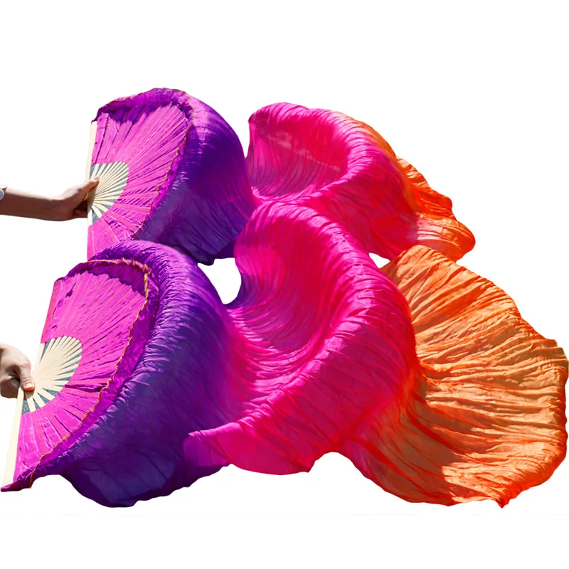 Горячая Распродажа, женская вуаль из натурального шелка для танца живота, вуаль для фанатов танца живота, цвет радуги(2 шт - Цвет: as picture