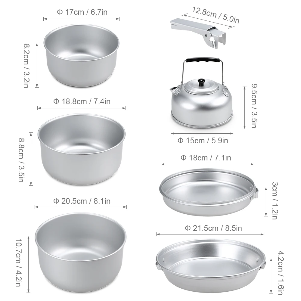 Портативный Открытый походный набор посуды легкий анодированный алюминиевый набор для приготовления пищи кастрюля чайника набор с ручкой