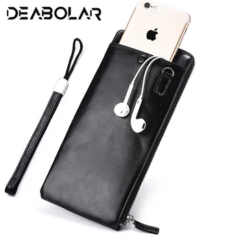 

Men's Pure Genuine Slim Long section Wallets Men Luxury zipper Clutch Bag Male ID Money Purses Brand Design Card Holder