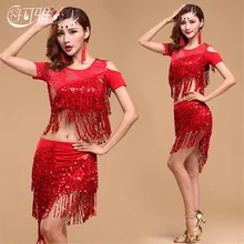 Пикантные Блестки для латинских танцев для женщин, платье для девочек, Бальные вечерние/Клубные платья, платье для сальсы с бриллиантами и кисточками(топ+ юбка+ 2 серьги