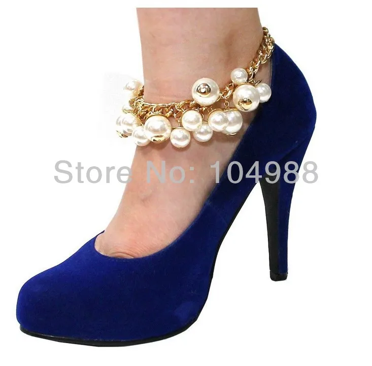 

FREE SHIPPING NEW Style A20 Women Loved Imitation Glamorous Cream Pearl Gold Chain Stiletto High Heel Shoe Boot Ankle Anklet