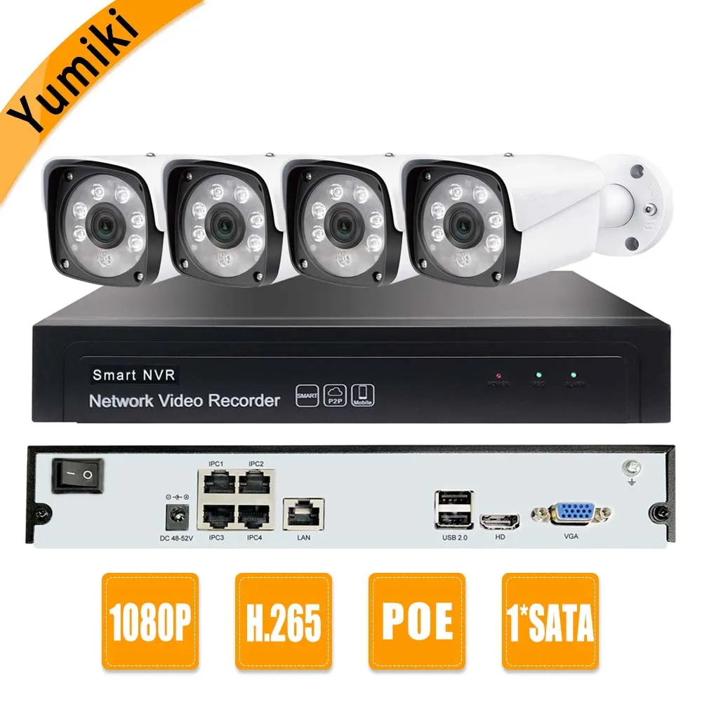 

4CH H.265 1080P POE Camera NVR Kit CCTV System IP Camera Outdoor Video Security Surveillance Set Outdoor Waterproof P2P AEEYE2.0