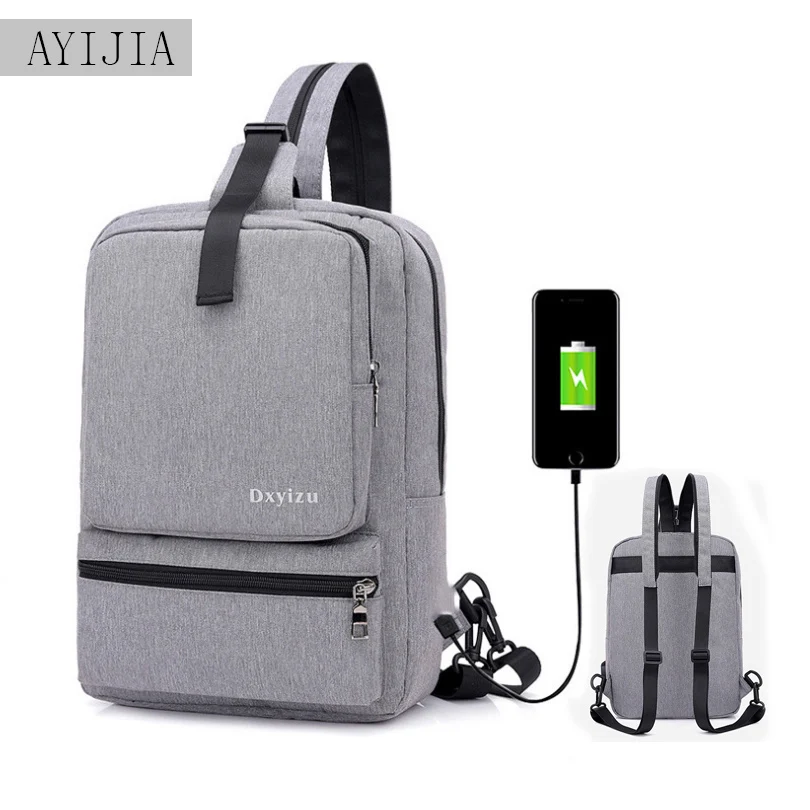 

2018 new casual USB charging men's chest bag Joker chest bag women's backpack travel backpack