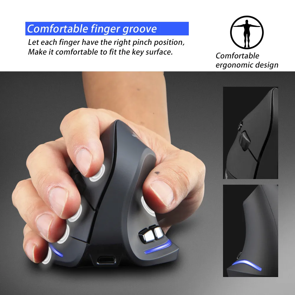 Zelotes F-35 2.4GHz Wireless Rechargeable 2400DPI 6 Button Vertical Mouse Mice