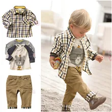 Комплект из 3 предметов для мальчиков и девочек на весну Костюм для маленьких мальчиков Повседневное Рубашки в клетку+ футболка+ штаны фирменная детская повседневная одежда детская костюмы Se