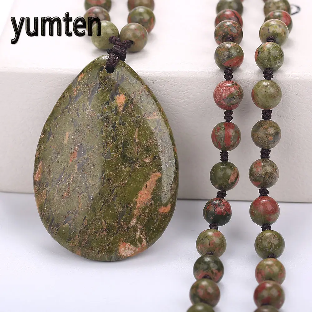 Yumten мужское ожерелье с длинной капелькой воды кулон Unakite в китайском стиле Мода