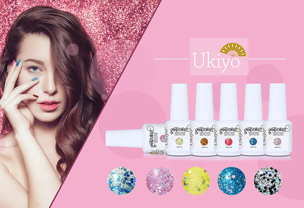 Ukiyo 15 мл Diamond УФ гель для ногтей Лаки Отмачивание лака полу постоянный УФ-гель для ногтей Bling Цвет Дизайн Лак для ногтей