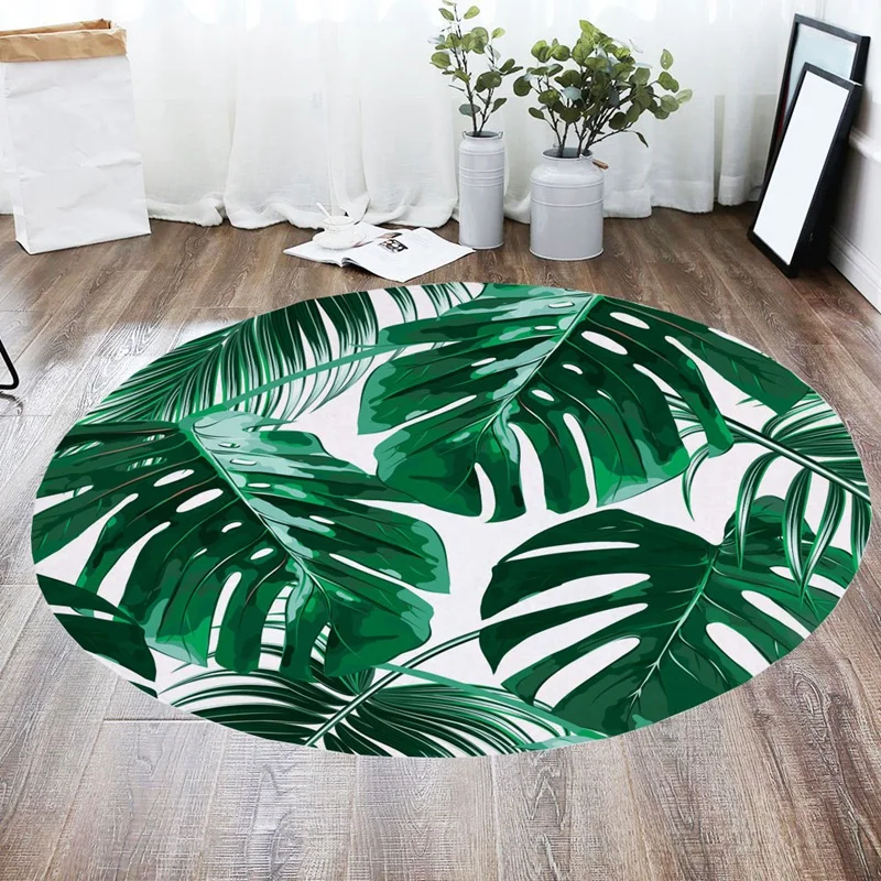 

80x80Cm Green Plant Round Carpet Ground Mats Felt Floor Rug Living Room Area Mat