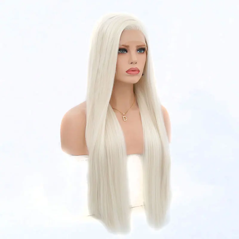 Bombshell Platin белый прямой синтетический парик фронта шнурка безклеевой натуральный парик для волос Термостойкое волокно синтетические волосы для женщин парик