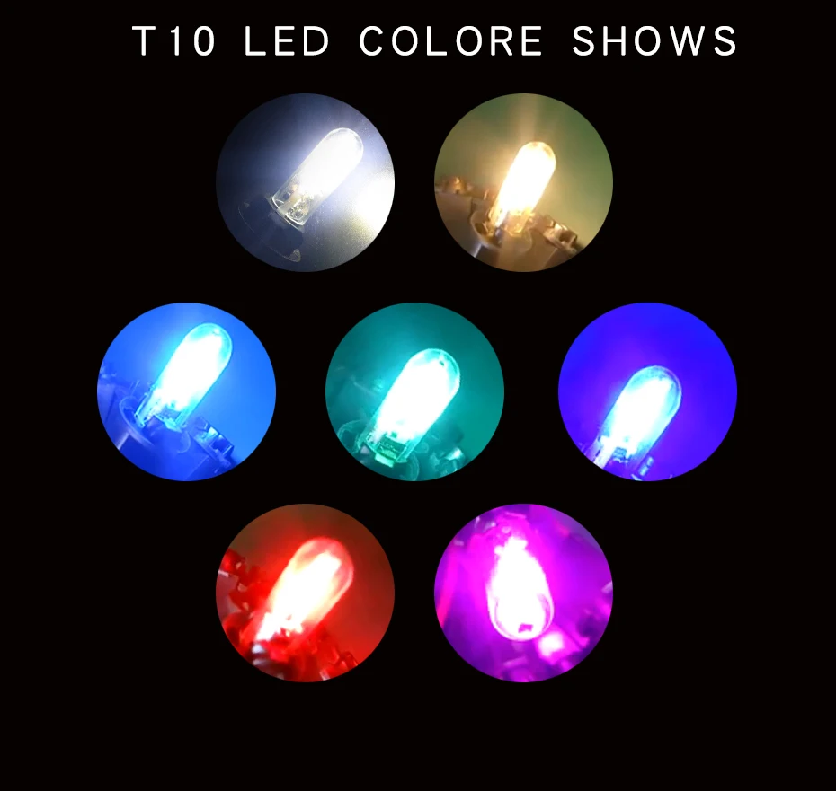 2x T10 Canbus Car LED Silicone Lights T10 194 W5W No Error Filament COB Warm White Light Car-styling Blue Red Crystal Blue Color (7)