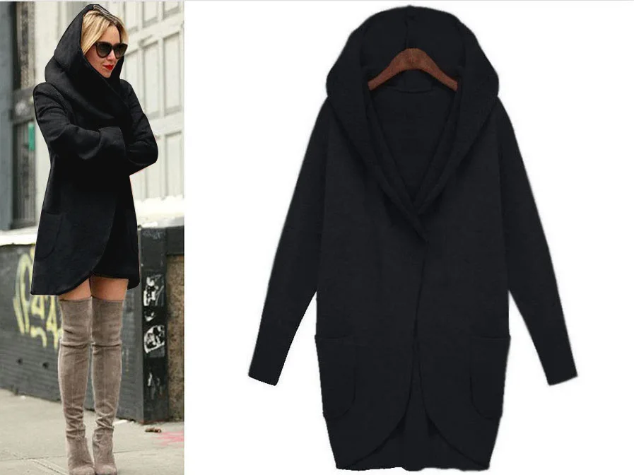 incredible  Fashion women's overcoat autumn and winter long-sleeved pocket loose wool long-sleeved overcoat lar