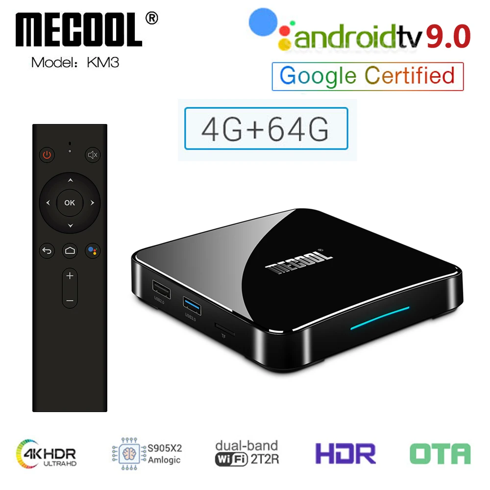

KM3 ATV Androidtv 9.0 Amlogic S905X2 Quad Core Android 9.0 TV Box DDR4 4GB RAM 64GB ROM 2.4G 5G WiFi Bluetooth 4K HD Smart Box