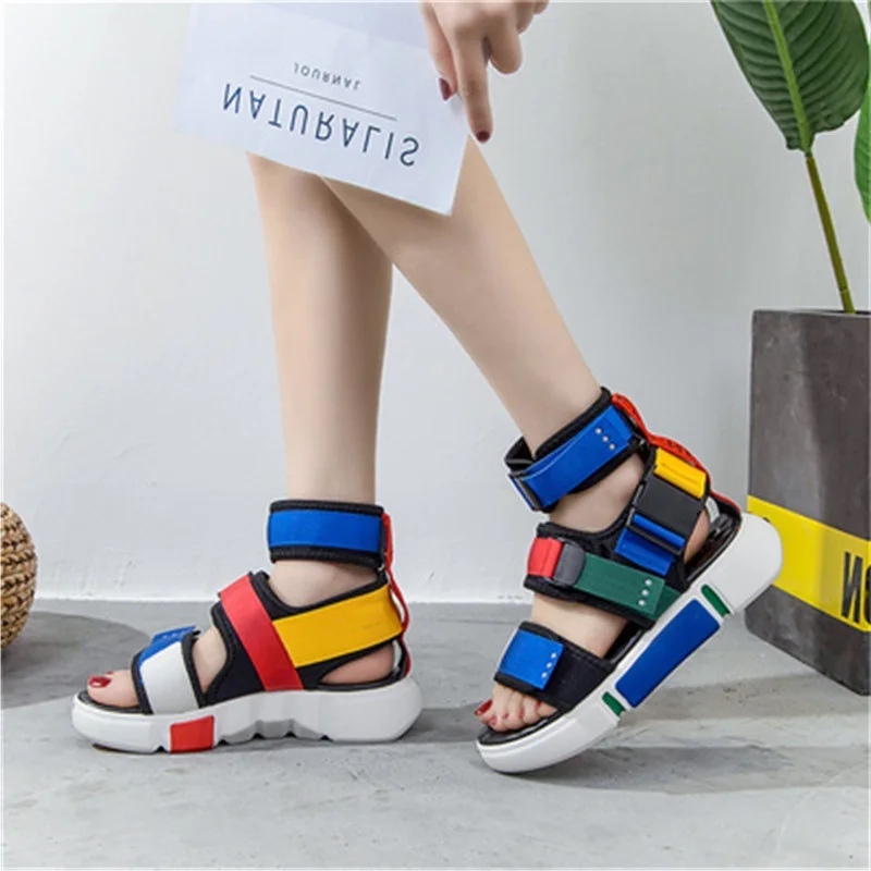 

2019 New Women platform Sandals Summer Ankle-Wrap Peep-toe Flat Shoes Wedge Sandals Mujer Sandalias Ladies Flip Flops Sandal