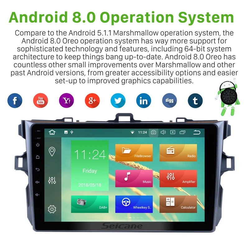 Discount Seicane Car Stereo Android 9.0 HD 9" GPS 1Din For Toyota COROLLA 2006 2007 2008 2009 2010 2011 Multimedia Player Wifi Head Unit 1