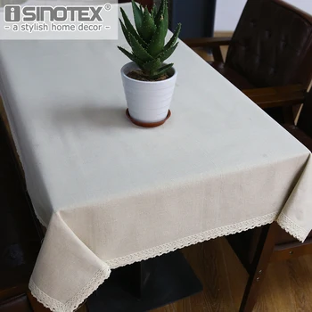 

Simple Dandelion Linen Table Cloth Country Style Solid Multifunctional Rectangle Table Cover Tablecloth with Lace Edge