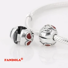Подходит для Pandora шармы браслеты Любовь Сердце Клип бусины с красной эмалью стерлингового серебра 925 ювелирные изделия