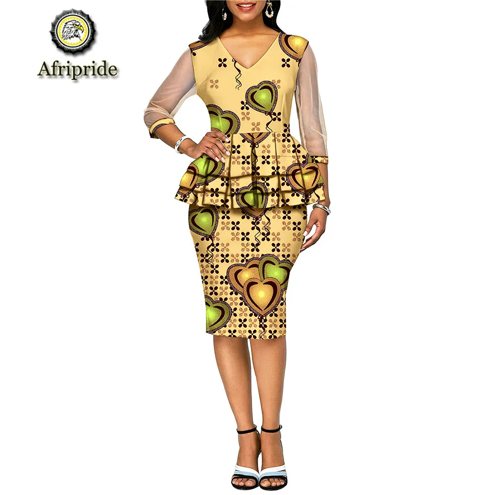 

2019 African bodycon dresses for women v-neck print dress half sleeve knee-length dress dashiki ankara formal AFRIPRIDE S1925066