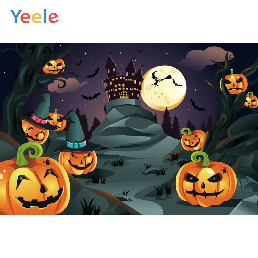 

Yeele Halloween Night Moon Bat Castle Pumpkin Light Photography Backdrops Personalized Photographic Backgrounds For Photo Studio